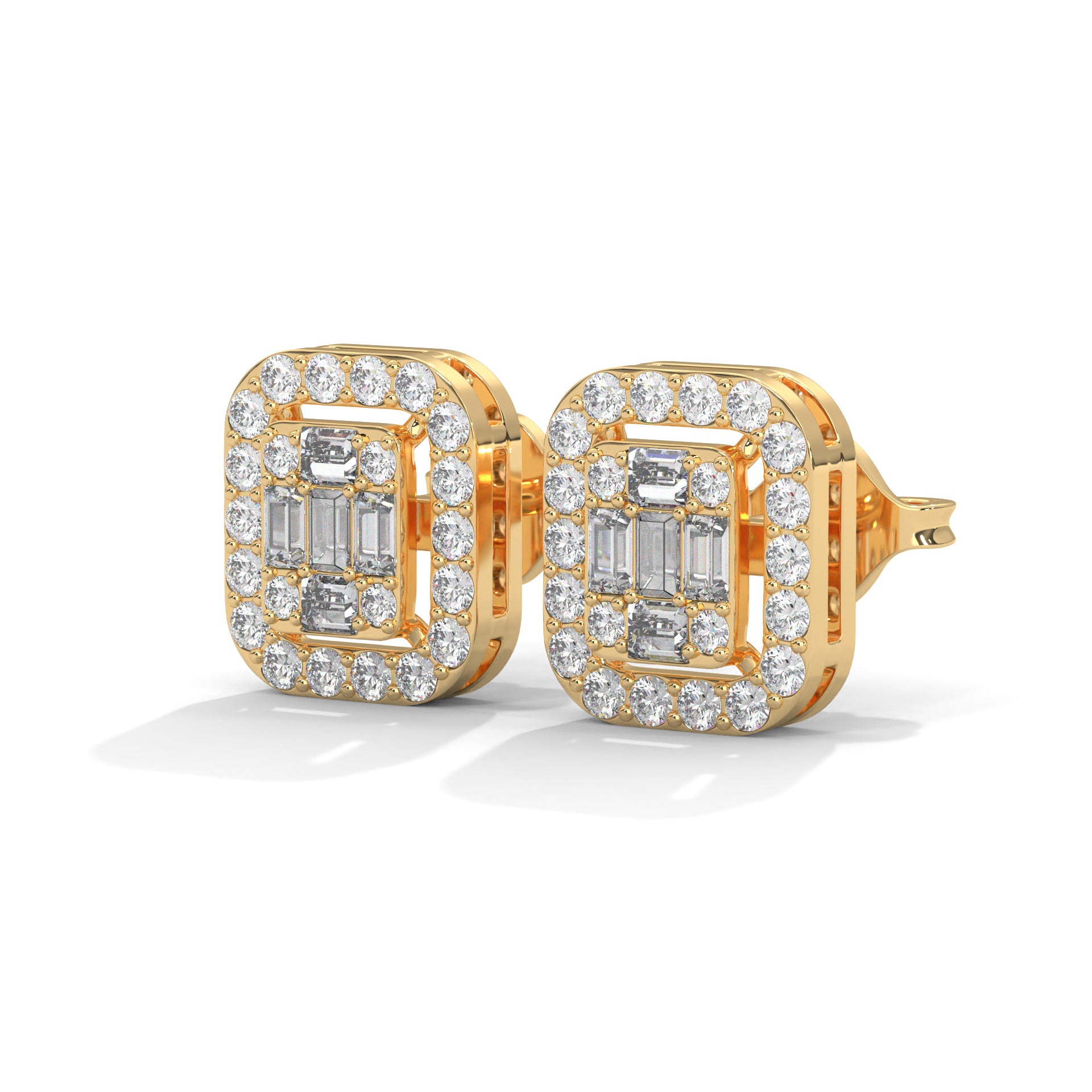 Elegant Emerald & Round Lab-Grown Diamond Gold Halo Stud Earrings | 1.13 CTW
